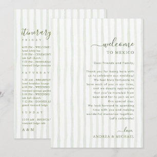 Green Stripes Wedding Welcome and Itinerary Card