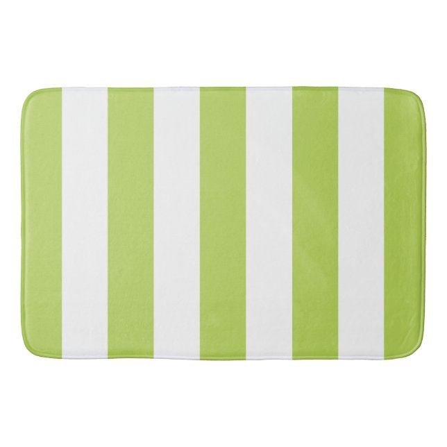 Green Stripes, White Stripes, Striped Pattern Bath Mat (Front)