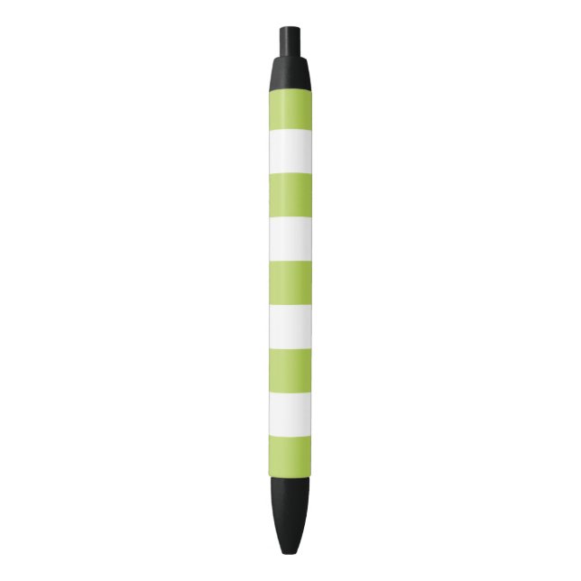 Green Stripes, White Stripes, Striped Pattern Black Ink Pen (Front Vertical)