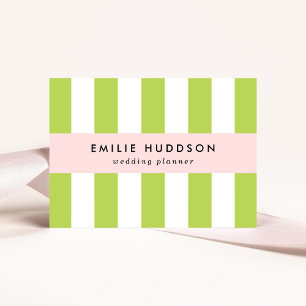 Green Stripes, White Stripes, Striped Pattern Business Card