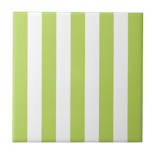 Green Stripes, White Stripes, Striped Pattern Ceramic Tile