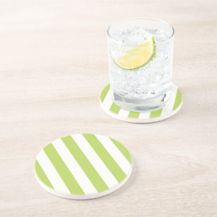 Green Stripes, White Stripes, Striped Pattern Coaster