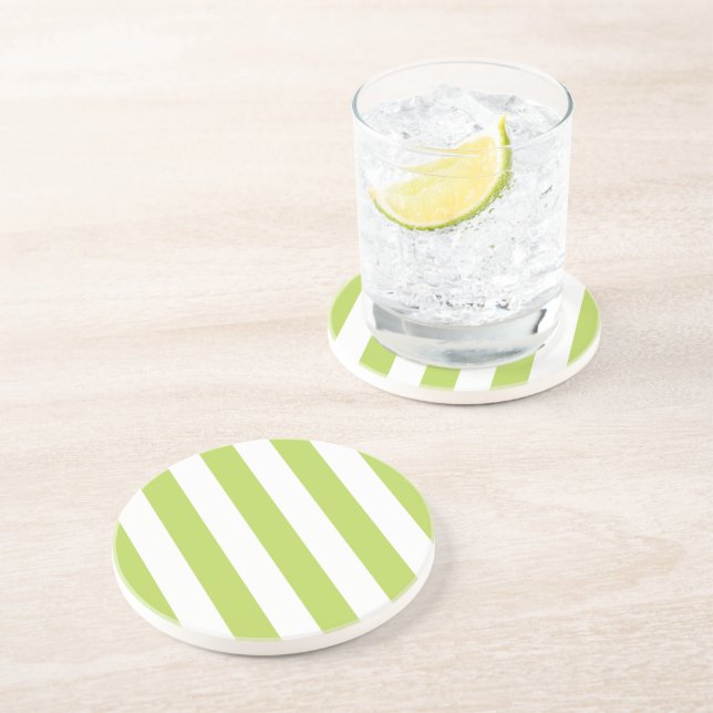 Green Stripes, White Stripes, Striped Pattern Coaster (Side)