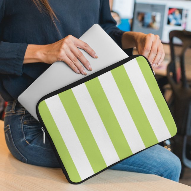 Green Stripes, White Stripes, Striped Pattern Laptop Sleeve (Creator Uploaded)