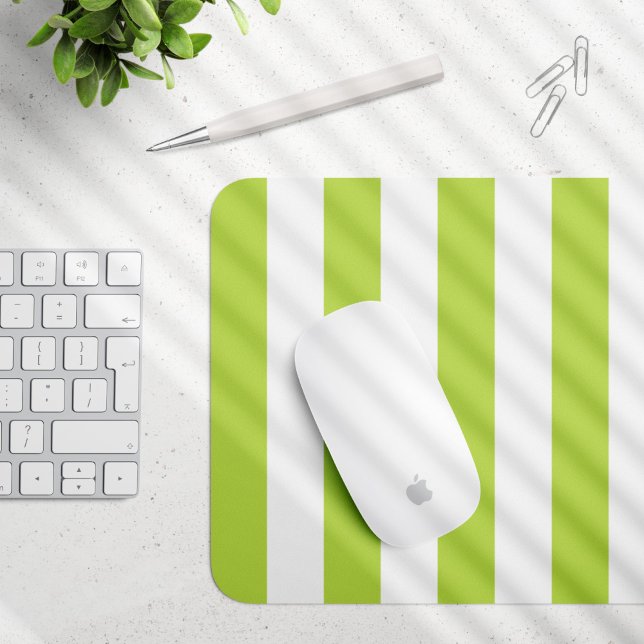 Green Stripes, White Stripes, Striped Pattern Mouse Pad (Creator Uploaded)