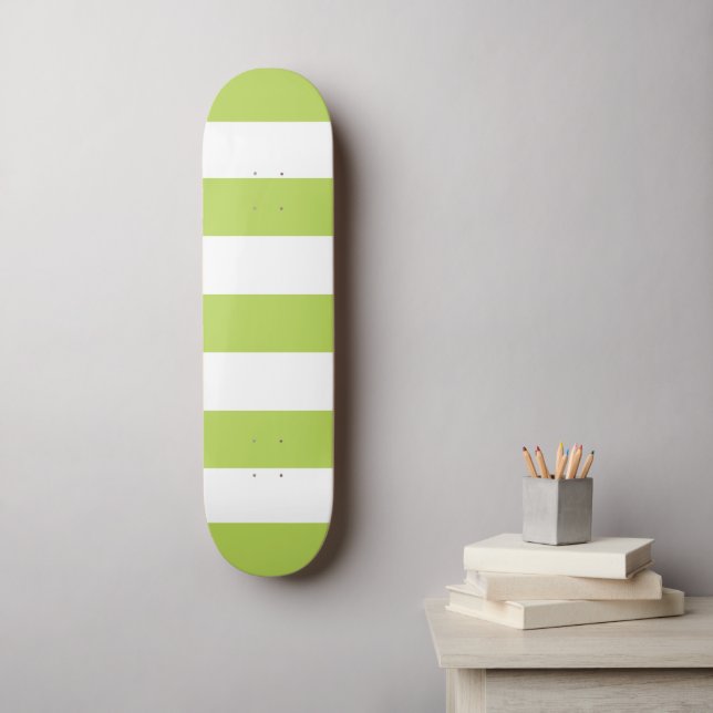 Green Stripes, White Stripes, Striped Pattern Skateboard (Wall Art)