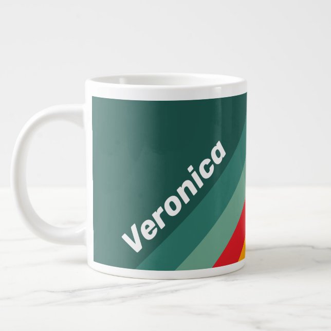 Green Stripes with Name Large Coffee Mug (Left)