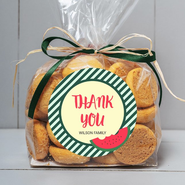 Green Stripes with Red Green Watermelon Thank You Classic Round Sticker (Creator Uploaded)