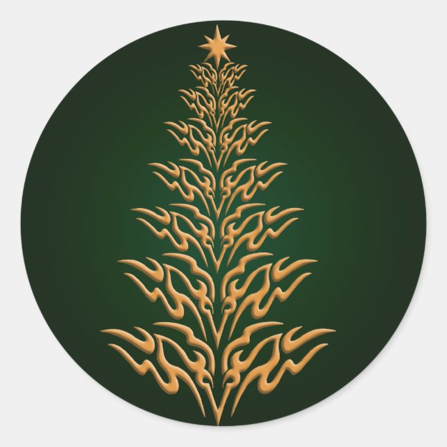 Green Stylish Christmas Tree Stickers (Front)