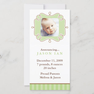 Green Stylish Frame Photo Birth Announcements