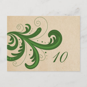 Green Stylish Swirls Table Number Postcard