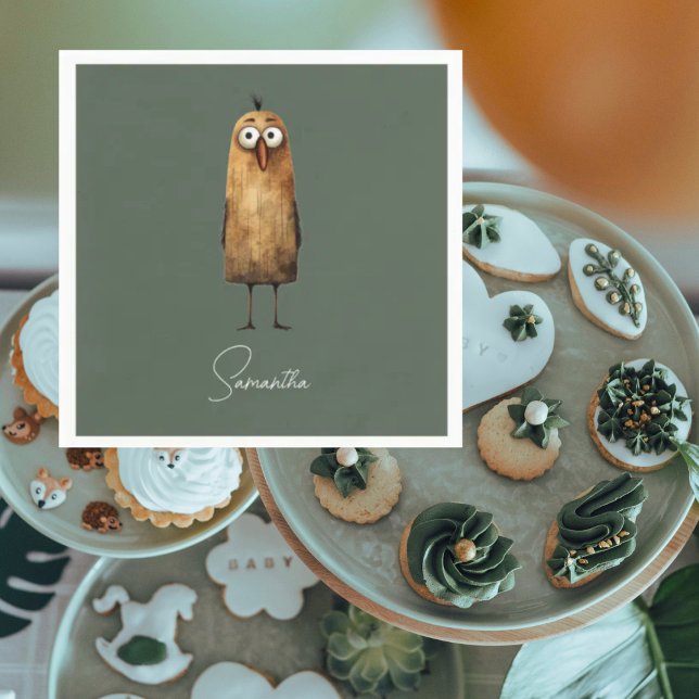 Green Sublimation Woodland Animal Baby Shower Napkin (Creator Uploaded)