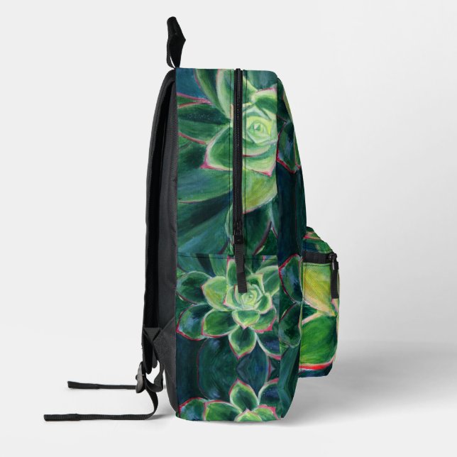Green Succulent Art Drawing Printed Backpack (Left)
