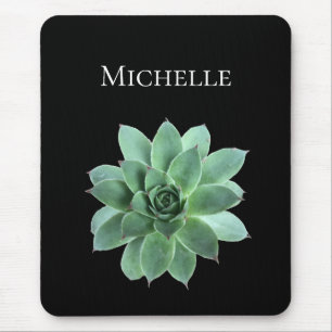 Green Succulent Desert Black White Custom Mouse Pad