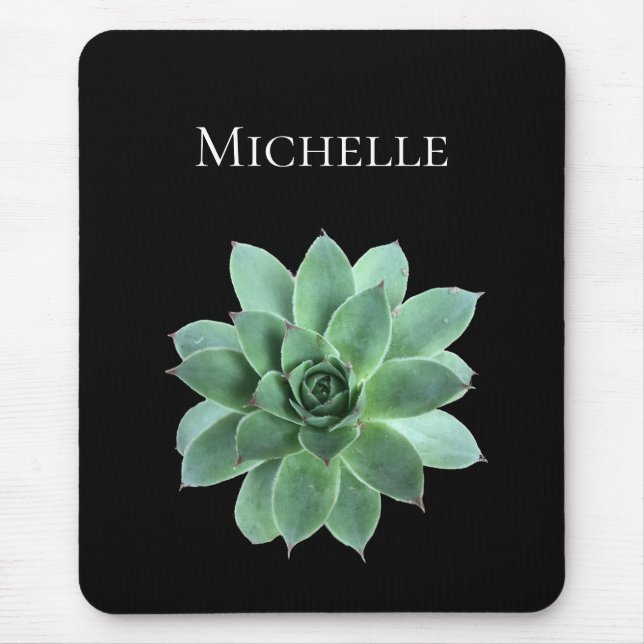 Green Succulent Desert Black White Custom Mouse Pad (Front)