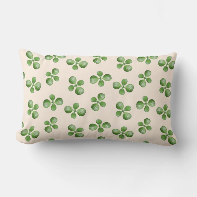 Green Succulent Leaves on Light Beige Lumbar Cushion (Front)