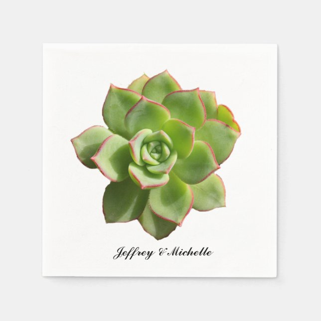 Green Succulent Personalised Napkin (Front)