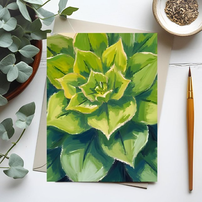 Green Succulent Plant Painting Postcard (Creator Uploaded)