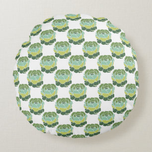 Green Succulent Plant Pattern Boho Round Pillow