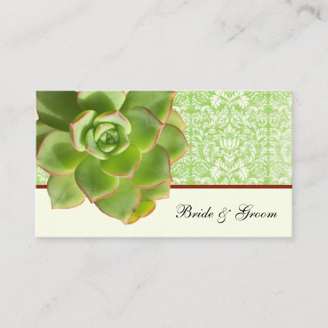 Green Succulent Vintage Damask Ivory Place Cards (Front)