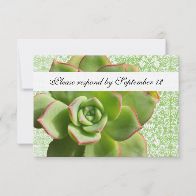 Green Succulent Vintage Damask rsvp with envelope (Front)