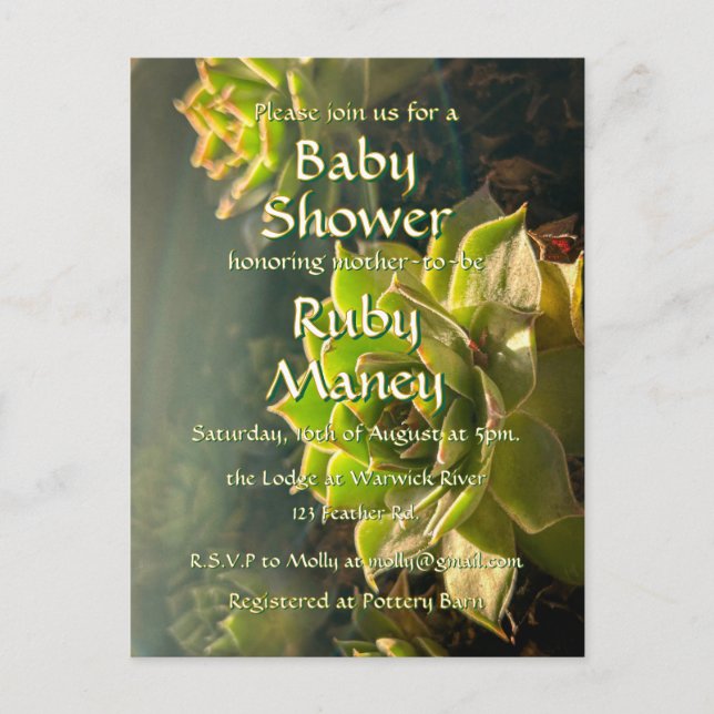 Green Succulents Baby Shower Postcard (Front)