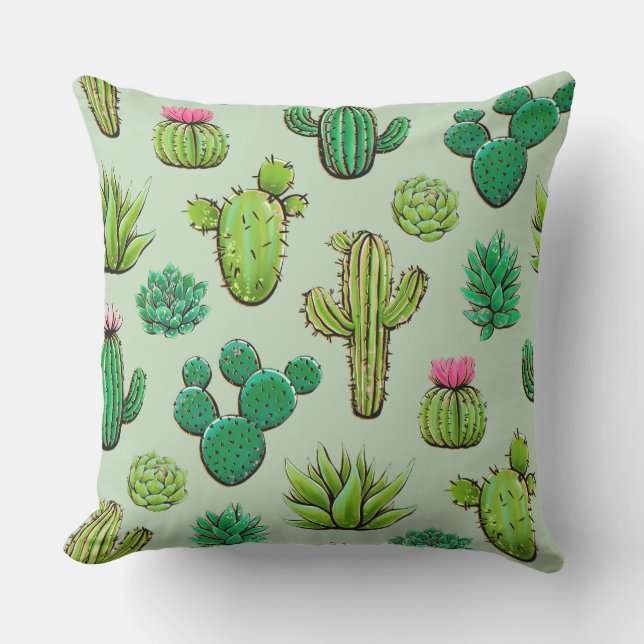 Green Succulents  Cushion (Front)