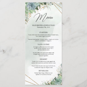 Green succulents eucalyptus gold frame dinner menu