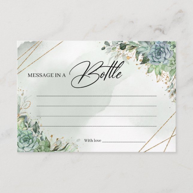 Green succulents foliage Message in a bottle card (Front)