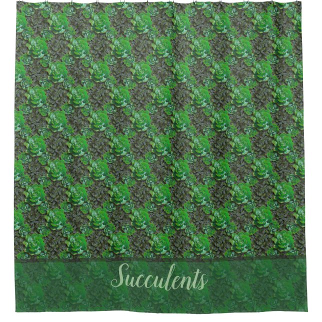 Green Succulents Lattice Pattern Shower Curtain (Front)
