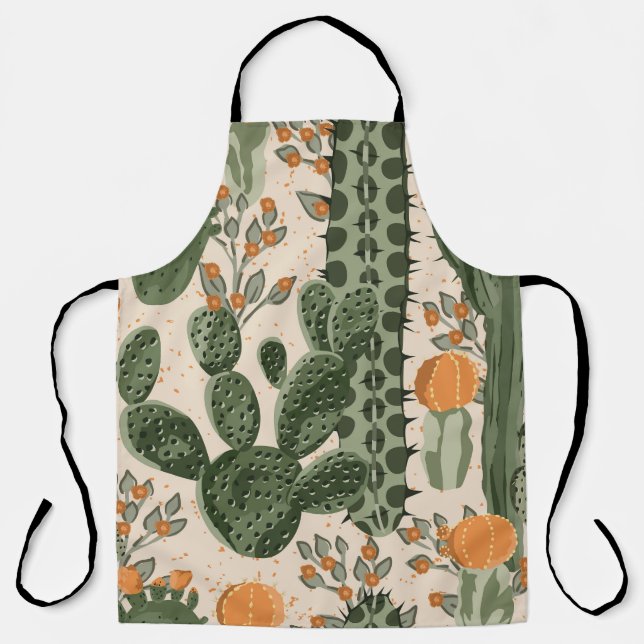 Green succulents, orange flowers, beach wallpaper. apron (Front)