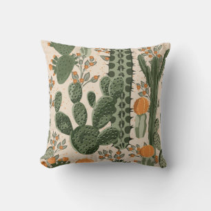 Green succulents, orange flowers, beach wallpaper. cushion
