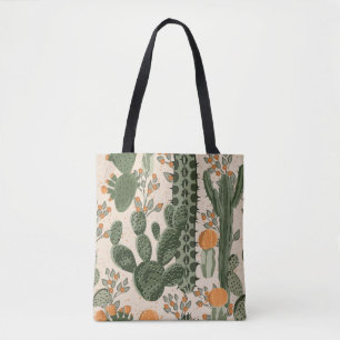 Green succulents, orange flowers, beach wallpaper. tote bag