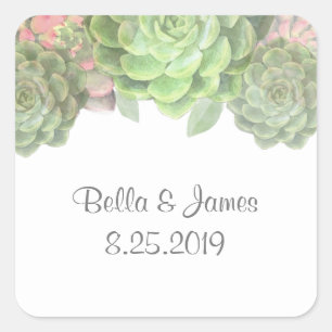 Green Succulents Wedding Stickers
