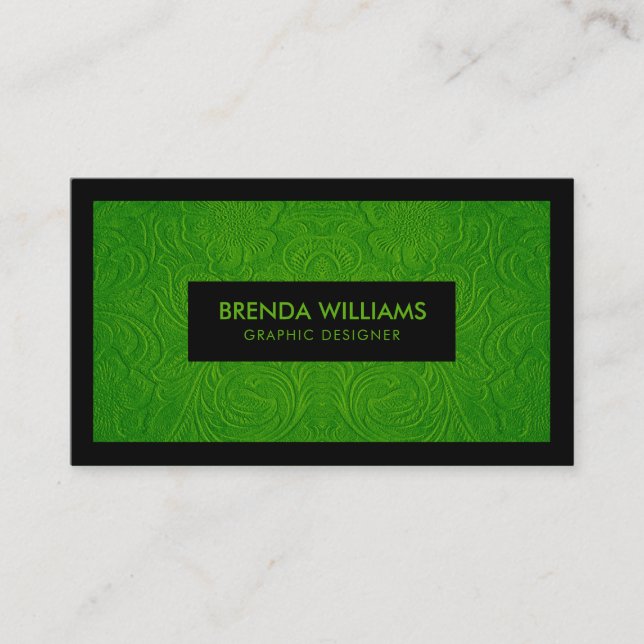 Green Suede Leather Floral Pattern Business Card (Front)