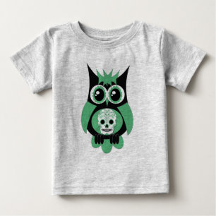 Green Sugar Skull Owl Baby T-Shirt