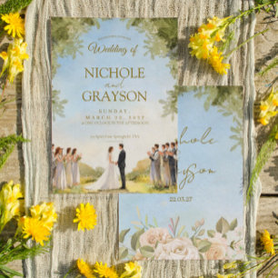Green Summer Floral Watercolor Outdoor Wedding Invitation