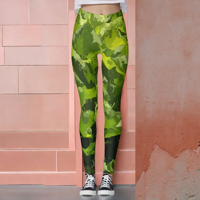 Green summer nature modern abstract leaf foliage  leggings (Creator Uploaded)
