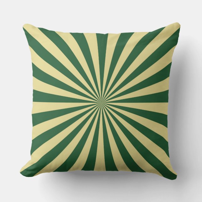 Green Sun Funky Rays Retro Stripes Cushion (Front)