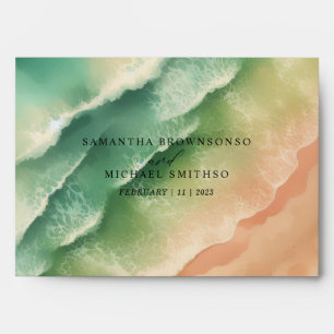 Green Sun Ocean Beach Summer Party Wedding Envelope