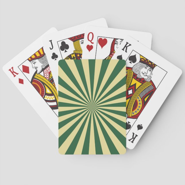 Green Sun Rays Retro Stripes Playing Cards (Back)