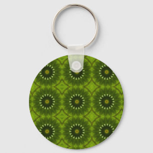 Green Sunburst Abstract Kaleidoscope Pattern Key Ring