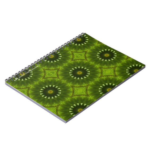 Green Sunburst Abstract Kaleidoscope Pattern Notebook (Left Side)
