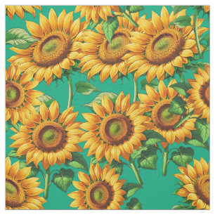 Green Sunflower Floral Cottagecore Pattern Textile Fabric