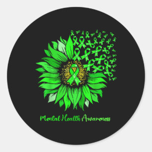 Green Sunflower Flying Ribbon Mental Health Awaren Classic Round Sticker