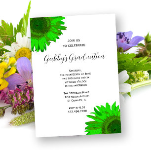 Green Sunflower Graduation Party Invitation