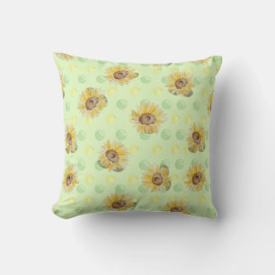 Green Sunflower Polka Dot Throw Pillow