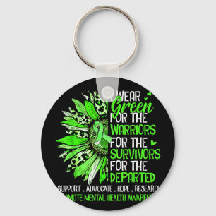 Green sunflower warriors survivors mental healthGr Key Ring