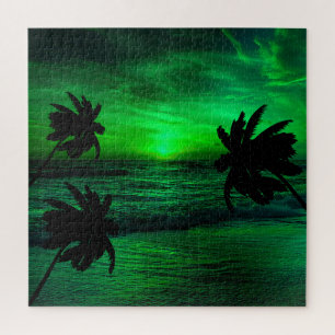 GREEN SUNSETS OCEAN SCENIC JIGSAW PUZZLE