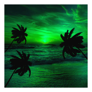 GREEN SUNSETS OCEAN SCENIC PHOTO PRINT